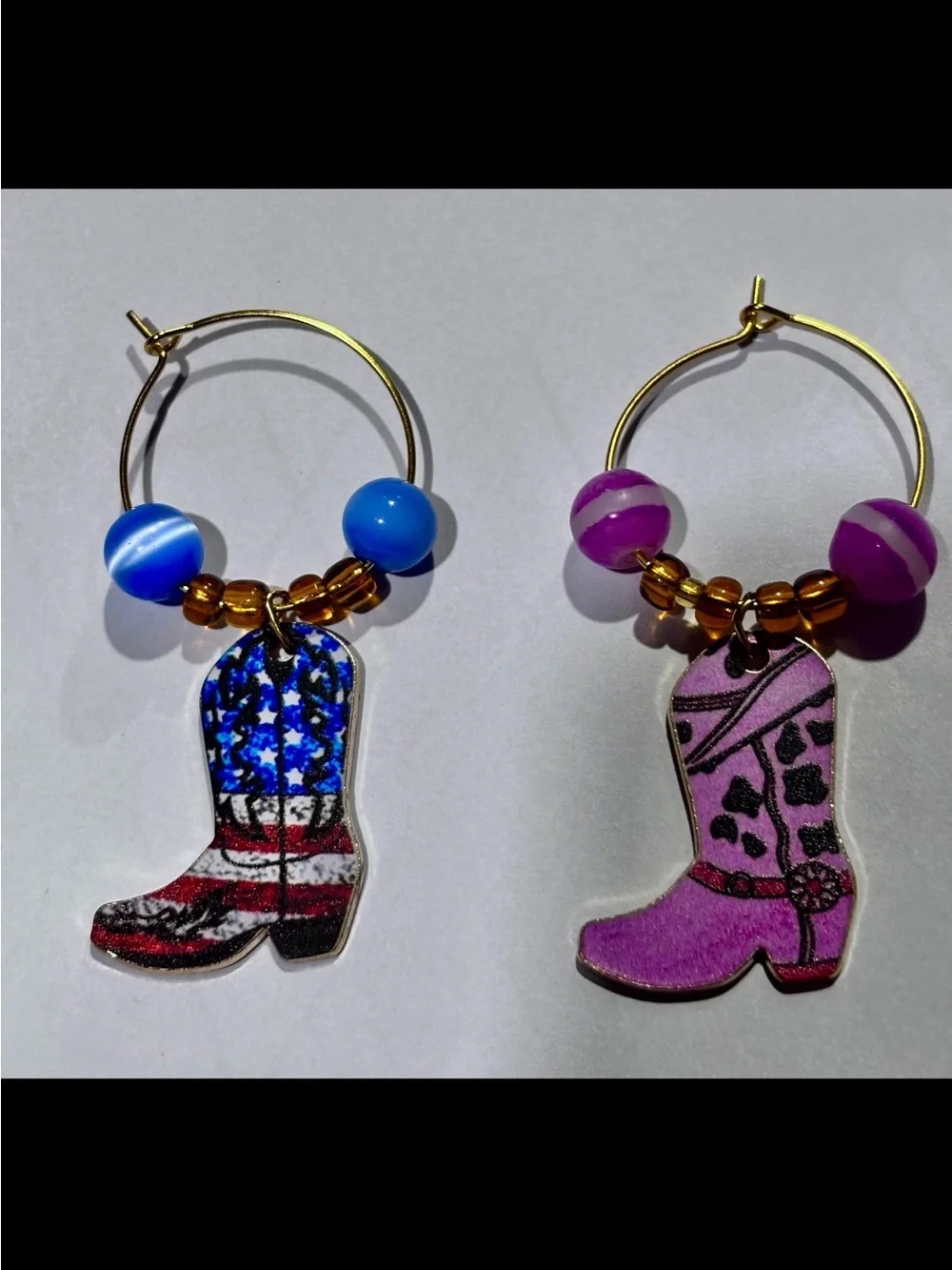 Handmade Cowboy Boot Wine Glass Charms Set 2 Western Cowgirl Beaded Drink
